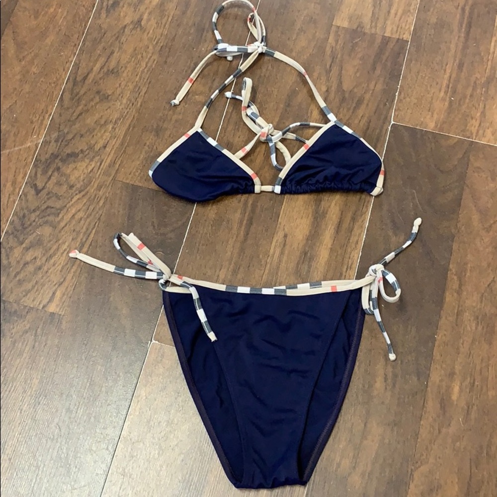 Burberry navy check triangle bikini size small